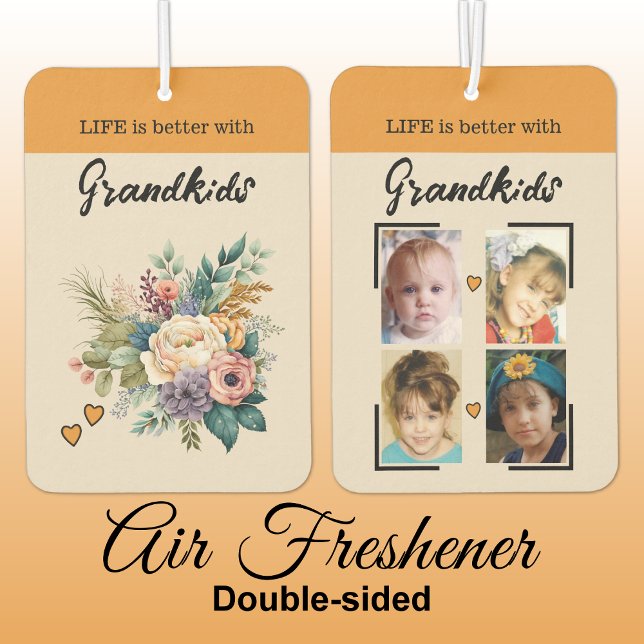 Grandkids 4 photo floral hearts orange car air freshener (Creator Uploaded)