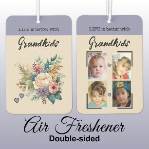 Grandkids 4 photo floral hearts purple car air freshener
