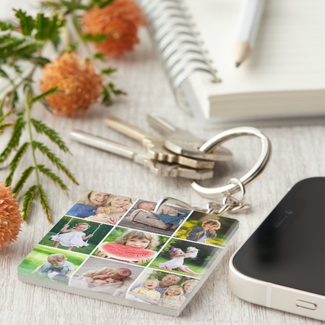 Grandkids 9 Square Photo Instagram Collage Key Ring (Front Right)