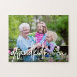 Grandkids Bring Joy Photo Jigsaw Puzzle<br><div class="desc">Grandkids bring joy in modern calligraphy script hand lettering and san serif typography with your favourite photo puzzle.</div>