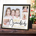 Grandkids Great Grandparents Life Quote 4 Photo    Plaque<br><div class="desc">A modern photo collage gift for grandparents with a sentimental quote "Grandkids make life grand".Personalise with 4 pictures and grandchildren names to make it a memorable gift for Christmas mother's day, grandparents's day,  and birthday..</div>