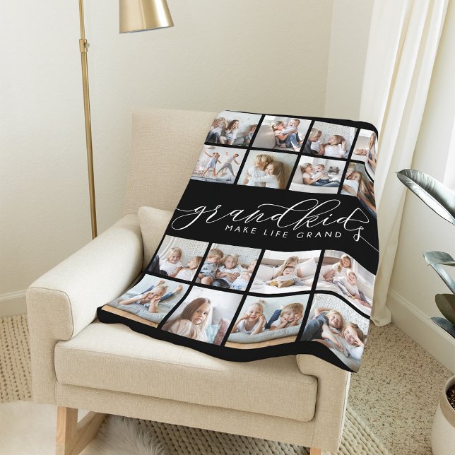Grandkids Make Life Grand 16 Photo Collage Fleece Blanket (Creator Uploaded)