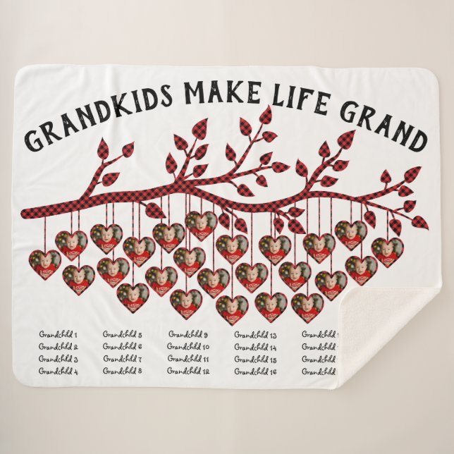 Grandkids Make Life Grand 25 Photo Collage Plaid Sherpa Blanket (Front (Horizontal))