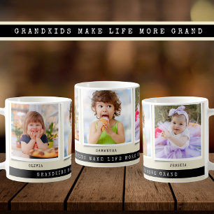 Grandkids Make Life Grand 3 Photo Collage Black Coffee Mug