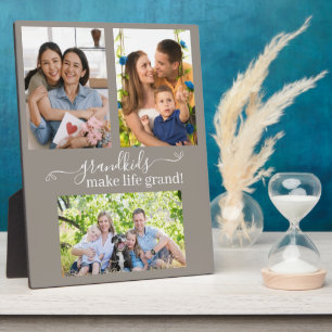 Grandkids Make Life Grand 3 Photo Collage Plaque