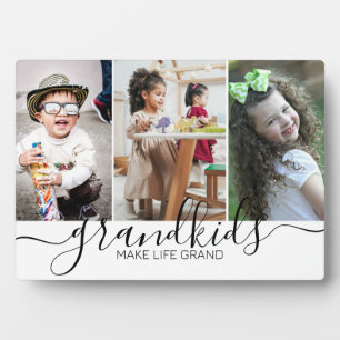 Grandkids Make Life Grand 3 Photo Collage Plaque
