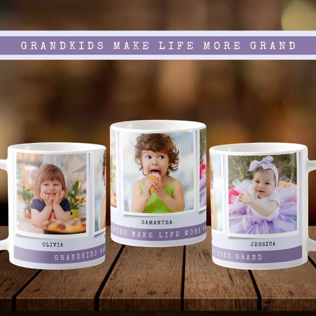 Grandkids Make Life Grand 3 Photo Collage Purple Coffee Mug (Creator Uploaded)