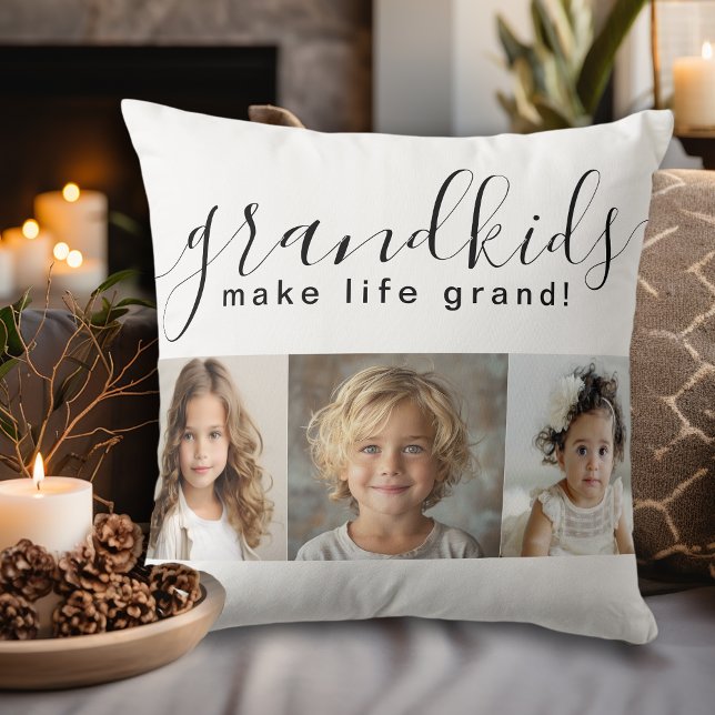 Grandkids Make Life Grand 3 Photos Cushion (Creator Uploaded)