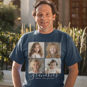 Grandkids Make Life Grand 4 Photo Collage T-Shirt