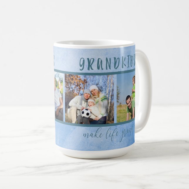 Grandkids Make Life Grand 4 Photo Grandparents Coffee Mug (Front Right)