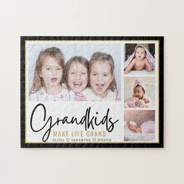 Grandkids Make Life Grand 4 Photo Personalised  Jigsaw Puzzle (Horizontal)
