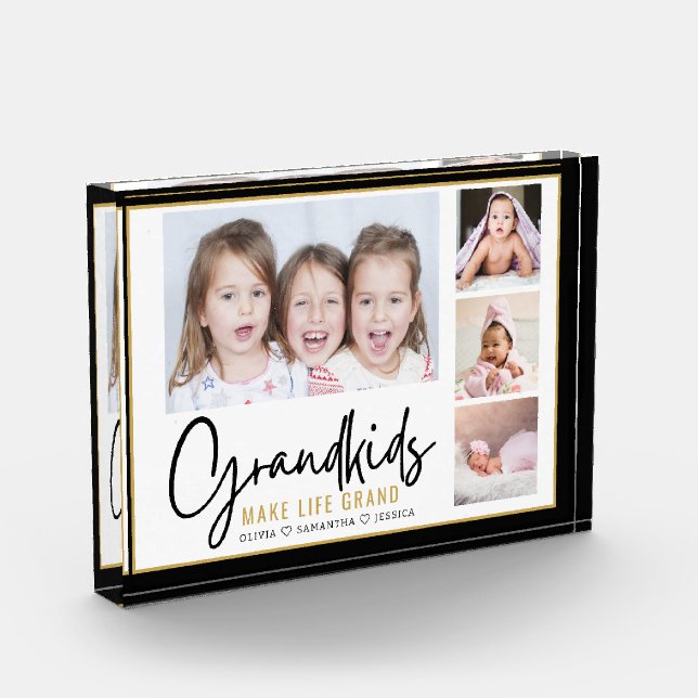 Grandkids Make Life Grand 4 Picture Personalised  Photo Block (Left)