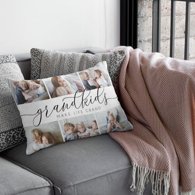 Grandkids Make Life Grand | 6 Photo Collage Decorative Cushion (Creator Uploaded)