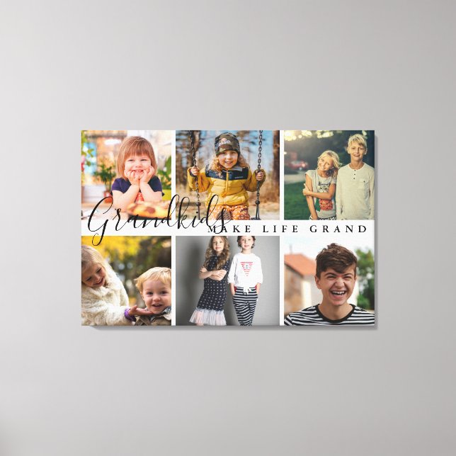 Grandkids Make Life Grand 6 Photo Gift For Grandma Canvas Print (Front)