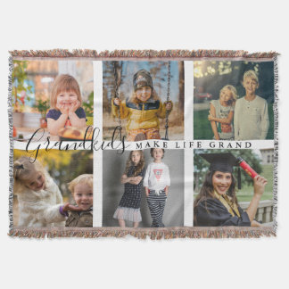 Grandkids Make Life Grand 6 Photo Gift For Grandma Throw Blanket