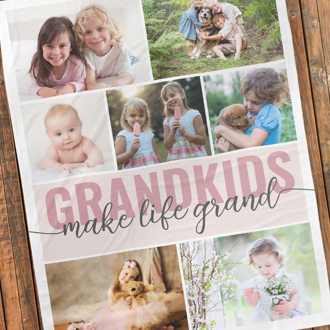 Grandkids Make Life Grand 7 Photo Collage Fleece Blanket (Creator Uploaded)