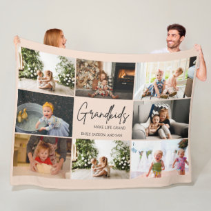 Grandkids Make Life Grand 8 Photo Collage Fleece Blanket