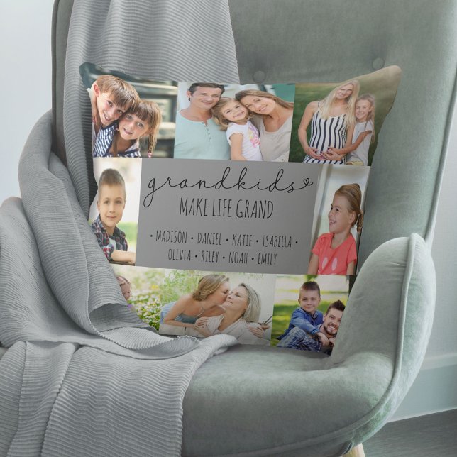 Grandkids Make Life Grand 8 Photo Grey Custom Cushion (Creator Uploaded)