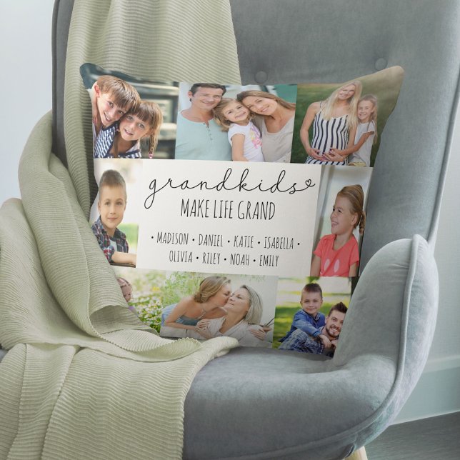 Grandkids Make Life Grand 8 Photo Personalised Cushion (Creator Uploaded)
