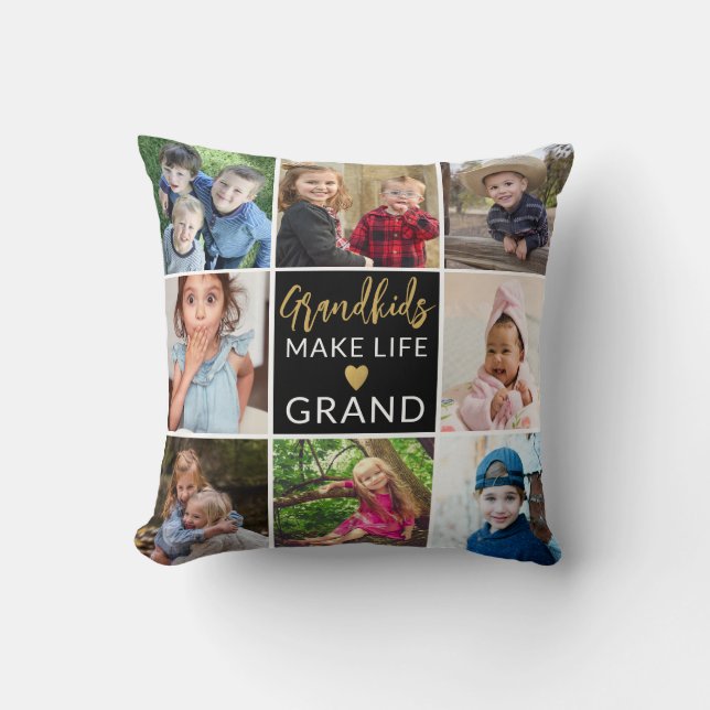 Grandkids Make Life Grand 9 Photo Collage  Cushion (Front)