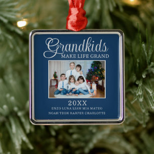 Grandkids Make Life Grand Custom Photo Metal Tree Decoration