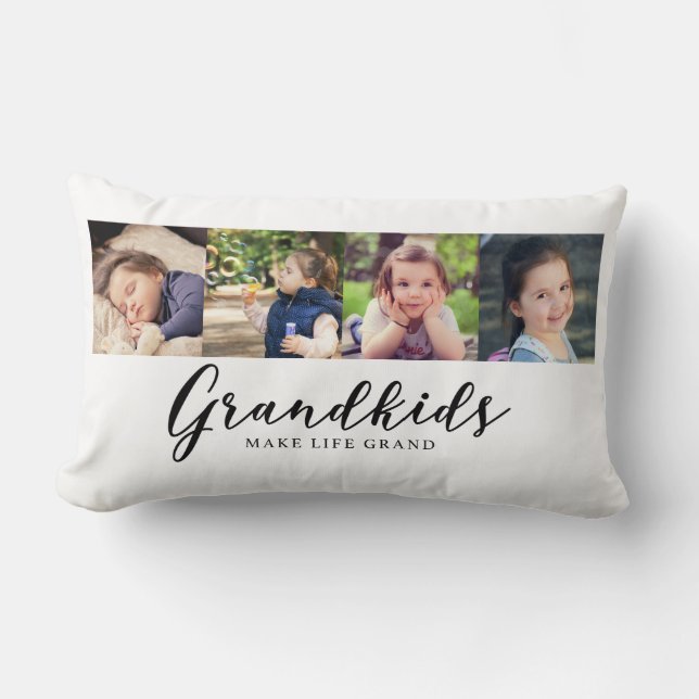 Grandkids Make Life Grand Cute Photo Collage Lumbar Cushion (Front)