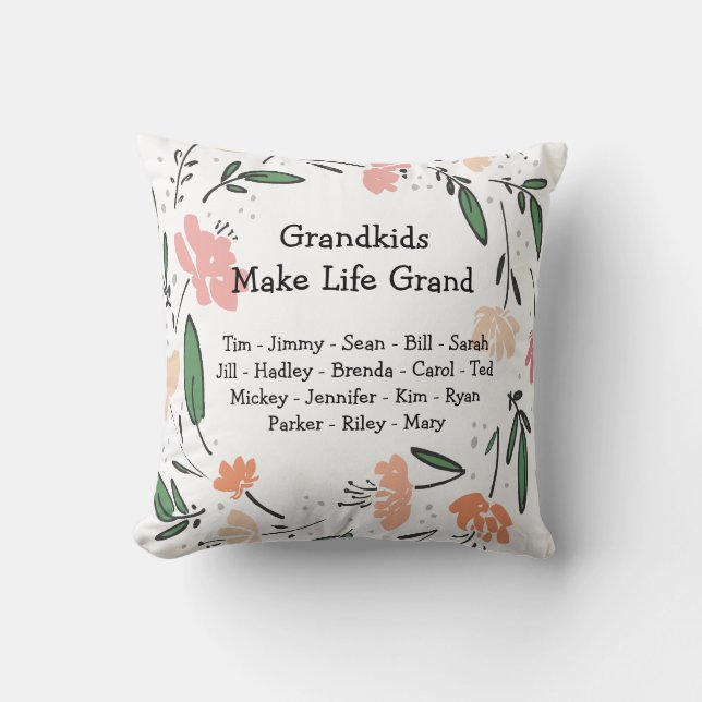 Grandkids Make Life Grand Floral Cushion (Front)