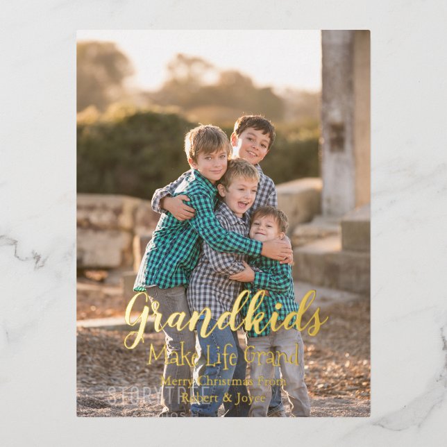 Grandkids Make Life Grand Foil Holiday Postcard (Front)