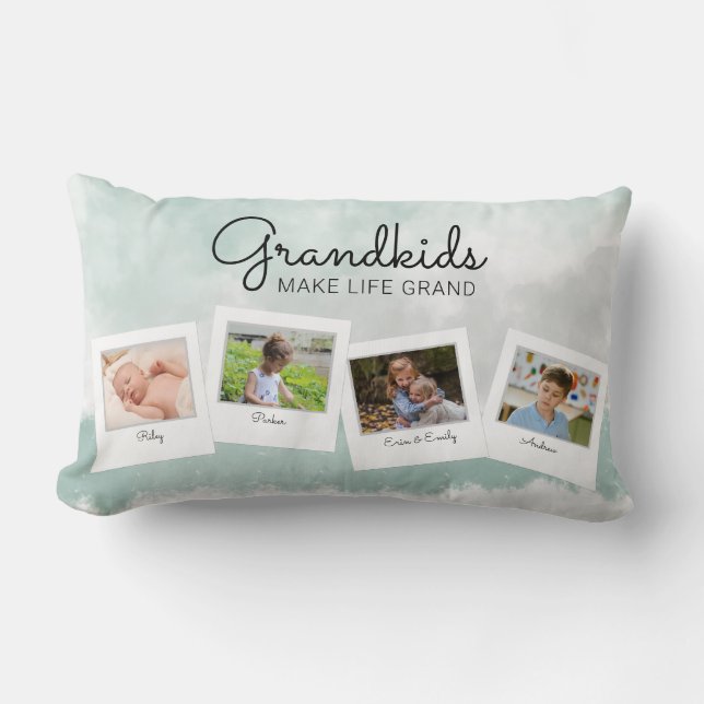 Grandkids Make Life Grand Grandchildren Photo Lumbar Cushion (Front)
