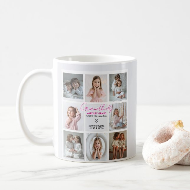 Grandkids Make Life Grand Grandma 8-Photo Custom  Coffee Mug (With Donut)