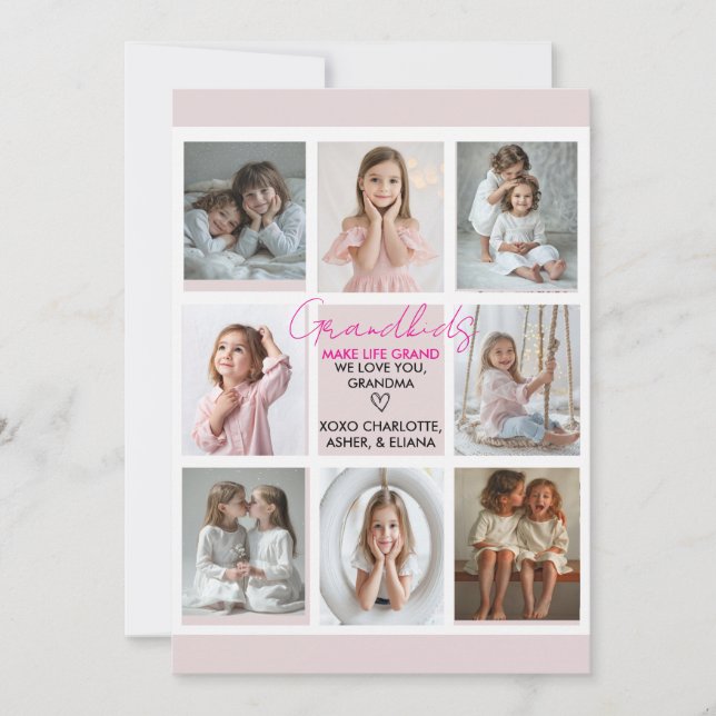 Grandkids Make Life Grand Grandma 8-Photo Custom  Invitation (Front)