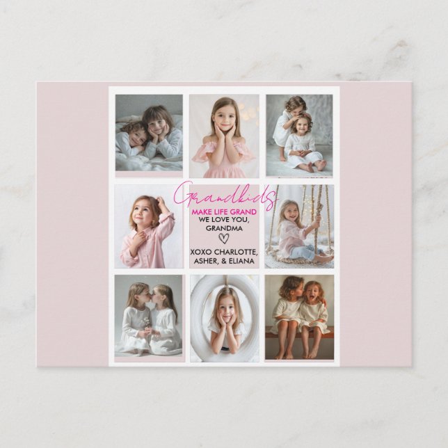 Grandkids Make Life Grand Grandma 8-Photo Custom  Postcard (Front)