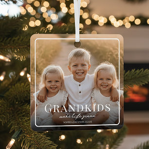 Grandkids Make Life Grand Grandparent 2 Photo Metal Tree Decoration