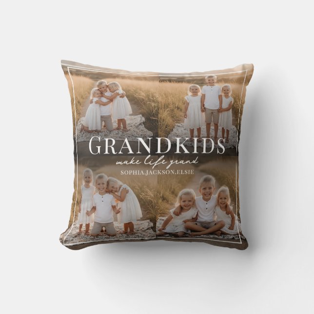 Grandkids Make Life Grand Grandparent Gift Photo Cushion (Front)
