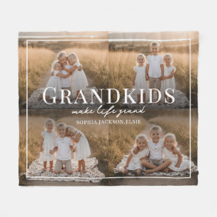 Grandkids Make Life Grand Grandparent Gift Photo Fleece Blanket
