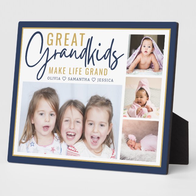 Grandkids Make Life Grand Great Grandparents Photo Plaque (Side)