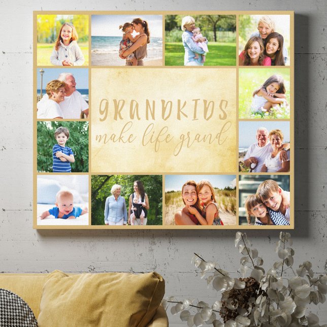 Grandkids Make Life Grand Neutral Beige 12 Photo Canvas Print (Creator Uploaded)
