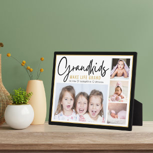 Grandkids Make Life Grand Personalised 4 Photo  Plaque