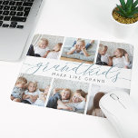 Grandkids Make Life Grand | Photo Collage Mouse Mat<br><div class="desc">Create a sweet gift for a beloved grandma or grandpa with this cool photo collage mousepad. "Grandkids make life grand" appears in the center in smoky blue-green and gray calligraphy script lettering on a white background. Customize with six photos of their grandchildren for a unique Grandparents Day gift.</div>