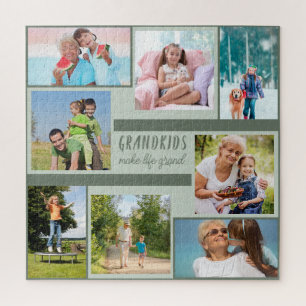 Grandkids Make Life Grand Photo Collage Square Jigsaw Puzzle