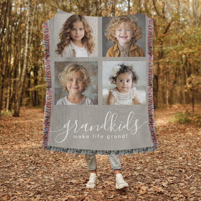 Grandkids Make Life Grand Photo Collage Throw Blanket (Creator Uploaded)