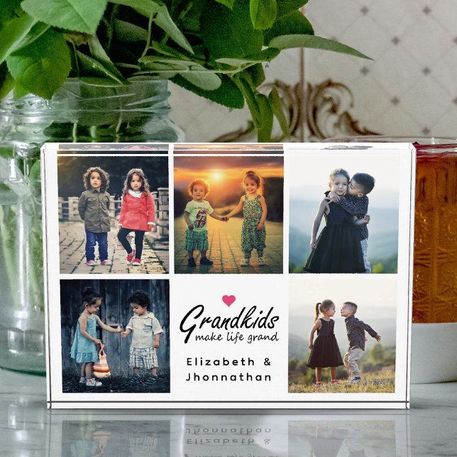 Grandkids Make Life Grand Pink Heart Photo Collage (Creator Uploaded)