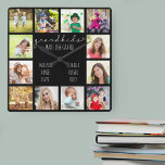 Grandkids Make Life Grand Quote 12 Photo Black Square Wall Clock<br><div class="desc">Photo clock for grandparents with 12 of your favorite pictures. Create your own grid style photo collage and add the grandchildren's names (2 to 8 names looks best). The quote reads "grandkids make life grand" and is finished with a love heart. The design is lettered in handwritten and whimsical typography...</div>