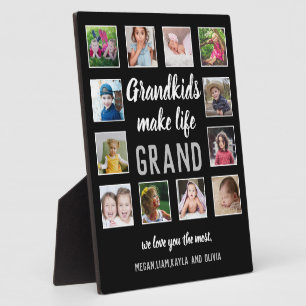 Grandkids Make Life Grand Quote 12 Photo Collage Plaque