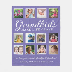 Grandkids Make Life Grand Quote 12 Photo Purple Fleece Blanket