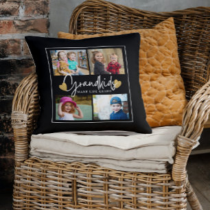 Grandkids Make Life Grand Quote 4 Photo Collage Cushion
