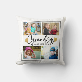 Grandkids Make Life Grand Quote 4 Photo Collage Cushion
