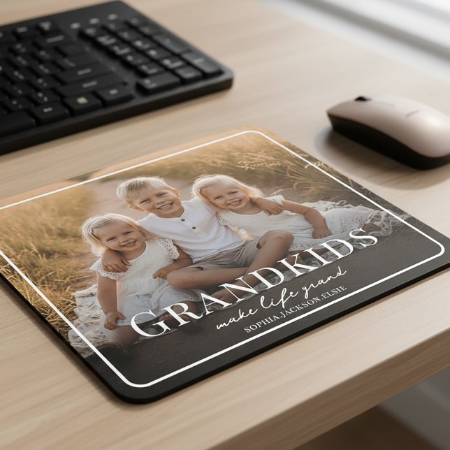 Grandkids Make Life Grand White Script Photo Mouse Mat (Creator Uploaded)