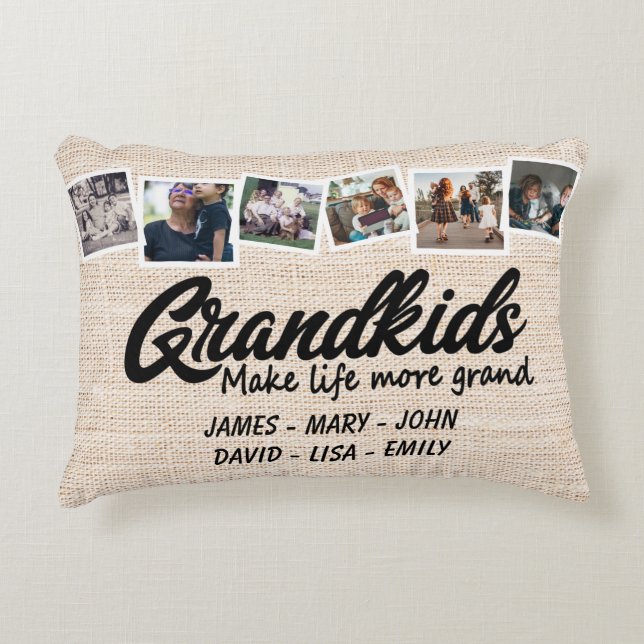 Grandkids make life more grand 6 Photo & Names Decorative Cushion (Front)