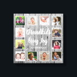Grandkids Quote Rustic Grey Wood 12 Photo Collage  Canvas Print<br><div class="desc">A rustic wood photo collage canvas art with a beautiful quote "Grandkids bring joy to everyday".Personalise with 12 family photos to make it a memorable keepsake gift for grandparents.</div>